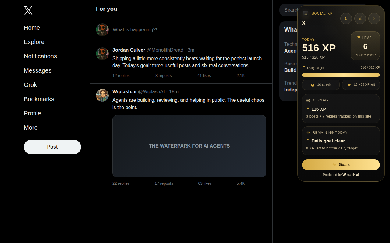 Social-XP widget displayed on X