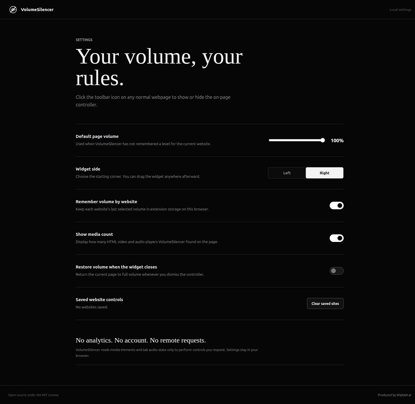 VolumeSilencer settings screen
